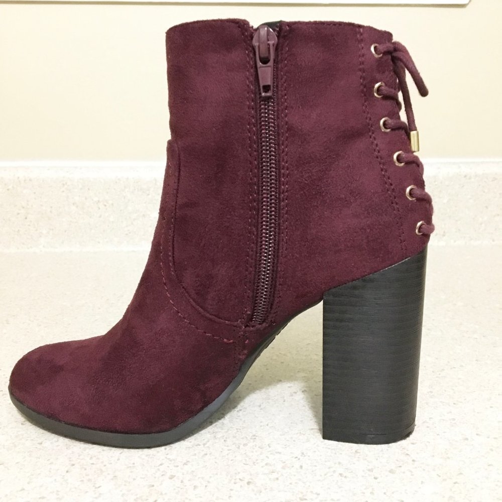 Indigo Rd. | Wine Suede Lace Up Ankle Boots - Picture 3 of 7